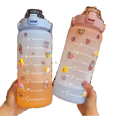 China 2000ml Viable Sports Straw Water Bottle Large Capacity Fitness Bike Cup Summer Ice Water Bottle With Stickers for sale