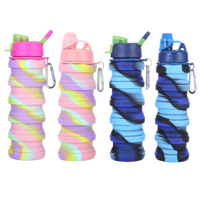 China Viable Collapsible Collapsible Water Bottle Silicone 500ML Outdoor Travel Drinks Cup With Carabiner for sale