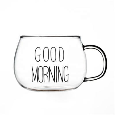 China Viable Custom Heat Resistant Glass Mug Coffee Tea Breakfast Logo Handle Logo Handle Drinkware Mug for sale