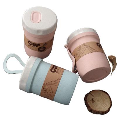 China Healthy Straw Soup Cups Sealed Leakproof 300ml Wheat Water Bottle Microwavable Coffee Mug With Lid for sale