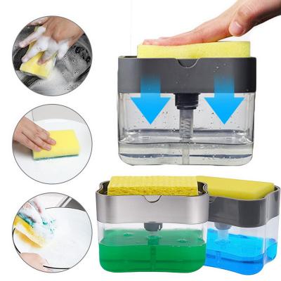 China Manual Foam Soap Dispenser Press Cleaning Liquid Dispenser Hand Soap Pump Container With Sponge Holder Kitchen Soap Box for sale