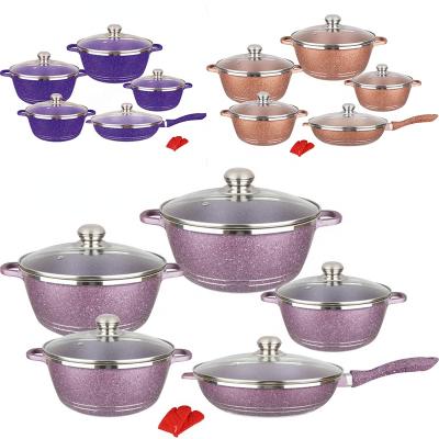 China Durable 12 Pcs/Set Kitchen Cookware Non-Stick Pots And Pans Set Multi-Use Maifan Aluminum Stone Cooking Pot Set for sale