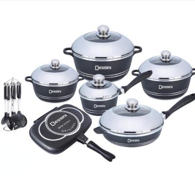 China Sustainable 23 Pcs Nonstick Aluminum Cookware Sets Cooking Pot Casserole And Pan Sets Kitchen Utensils Saucepan for sale