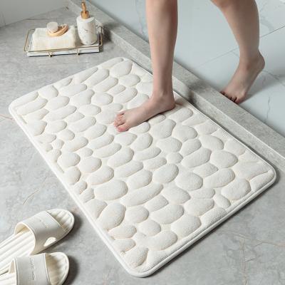 China Sustainable Cobblestone Embossed Non-slip Mat Coral Fleece Bathroom Carpet Water Absorption Bath Toilet Floor Cover for sale