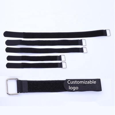 China Containment Cables Plastic Printed Reusable Tether Hook And Loop Strap Cable Tie With Metal Buckle for sale