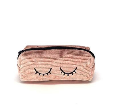 China Hot Selling POLYESTER Cosmetic Pencil Case Bag With Eyelash Embroidery for sale