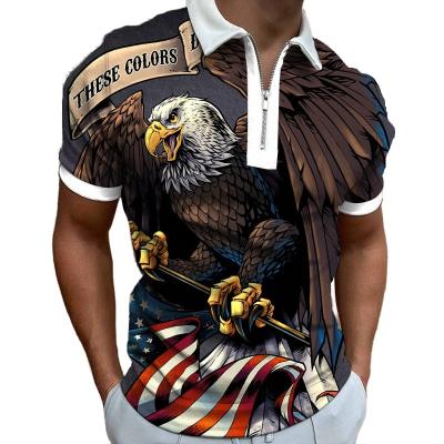 China Other Men's Custom Printed Polo 3D Eagle Printed Short Sleeved Polo Polyester Fabric 100% Customizable Logo for sale