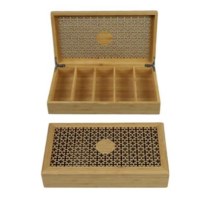 China Handmade Custom Premium Gift Storage Bamboo Tea Storage Boxes With Multiple 5 Compartments for sale