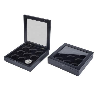 China Handmade Custom Gift Packaging Premium Wooden Display Coin Medal Collection Storage Box With Glass Acrylic Lid for sale