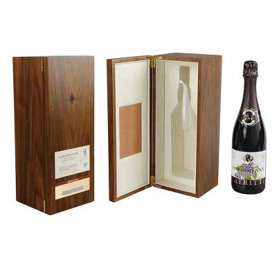 China Handmade Customize Portable Excellent Brown Color Solid Wood Veneerr Gift Boxes For Wine Bottles for sale