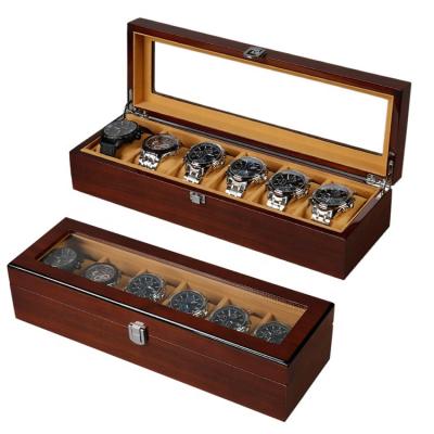 China Handmade Customize 6pcs Premium Acrylic Glass Top Man Wooden Watch Box With Glass Top for sale