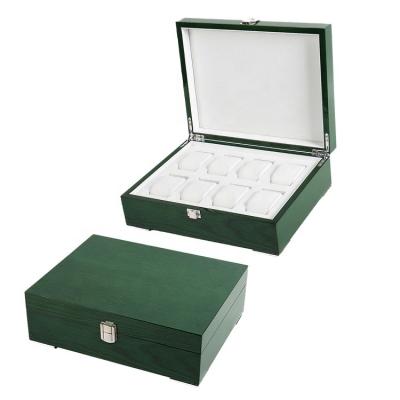 China Handmade Wholesale Green Wooden Watch Display Case Organizer 8 Slots Watch Box for sale