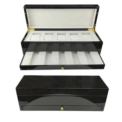 China Handmade Modern 5 Slot Grand Piano Paint High Gloss Black Wooden Display Storage Watch Box With Drawer for sale