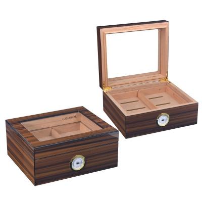 China ODM Handmade Acrylic Glass Top Cover OEM Factory Wooden Box Cigar Desktop Humidifier with Higrometer for sale