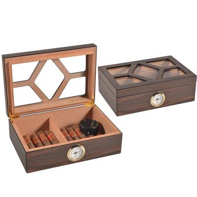 China Customized Handmade Laser Unique Cut Finish Cigar Humidor Premium Cigar Boxes Good With Hygrometer for sale