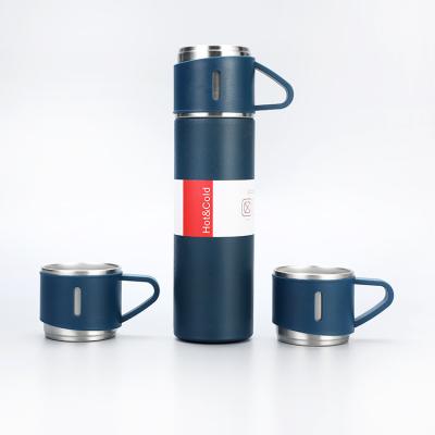 China WITH LID Amazon hot sale custom gift logo 304 stainless steel vacuum thermos set one cup two lid gift box for sale