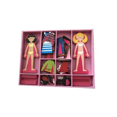 China DIY TOY Wood Magnetic Girls Dress Changing Dressing Jigsaw Puzzle Educational Toys Children Pretend Play Make Up Toy Set for sale