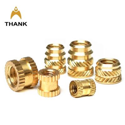 China Custom Size M1.2 M1.4 M1.6 M2 M2.5 M3-M8 Heavy Industry Through Hole Insert Knurled Threaded Brass Nut For Plastic for sale