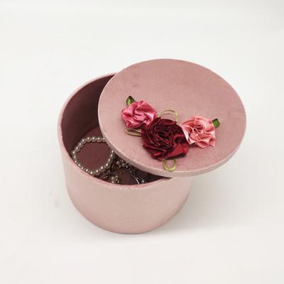 China Pink Round Jewelry Boxes Wedding Cute Creative Luxury Artificial Velvet Jewelry Gift Storage Box for sale