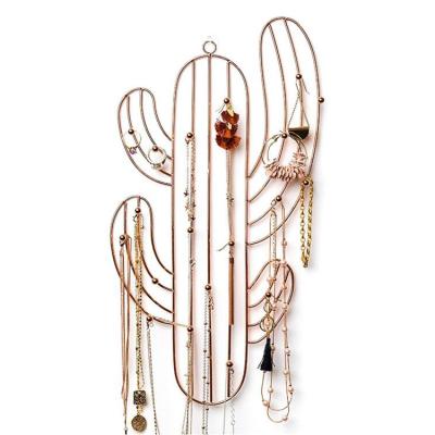 China Handmade Customized Cactus Shaped Wall Mounted Gold Jewelry Organizer for Necklaces Bracelets Earrings for sale