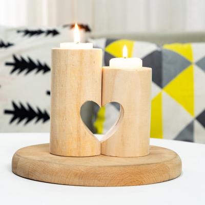 China Home Decoration Christmas Gift Set Of 2 Home Decor Heart Shaped Romantic Cute Decorative Wooden Tea Light Candle Holders for sale