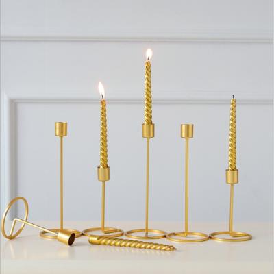 China Home Decoration Smtyle Golden Candle Holders With Iron Ideal For Pillar LED Candles for sale