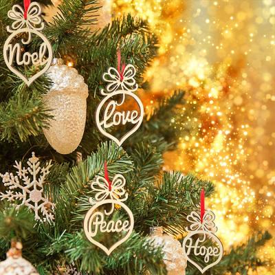 China Wedding Ornament Christmas Tree Decorations 6Pcs DIY Wooden Christmas Tree Hanging Parties Tags Decor Xmas Pendant Decorations for sale