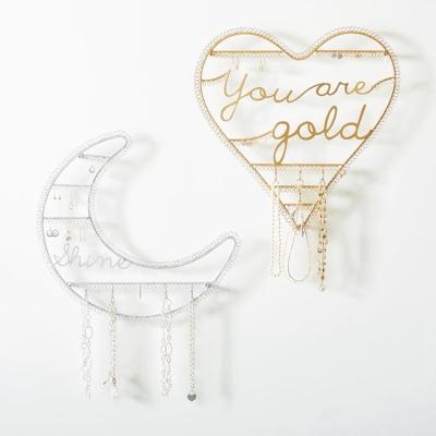 China Wall Mounted Heart Shaped Hanging Jewelry Display Moon Wire Wall Ring Necklace Bracelet Watch Jewelry Display Rack for sale