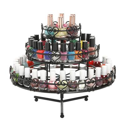 China Handmade Black Metal 3 Tier Rotating Cosmetic Nail Polish Organizer Holder for sale