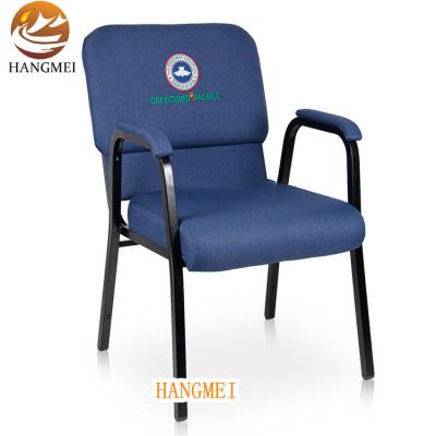 China Modern Armrest Hotel Furniture Metal Frame Purple Stackable Church Chairs With Arms for sale