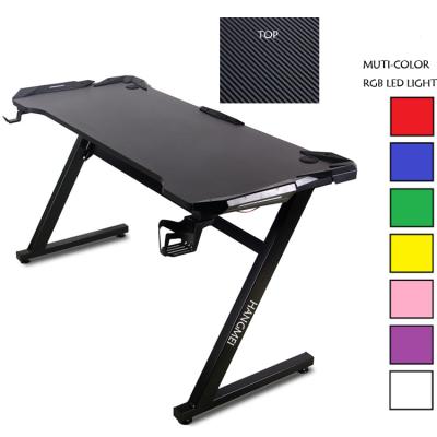 China (Size)Adjustable LED Light Gaming Desk RGB Gaming Board with Cup Holder and Black Gaming Desk Earphone Hook for sale