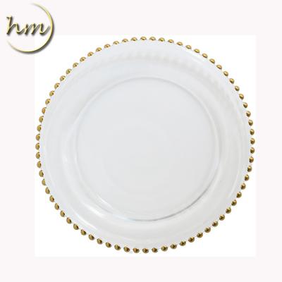 China Round Sustainable Gold Silver Hotel Furniture New Design Wedding Glass Charger Plate for sale