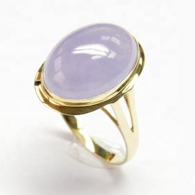 China Factory Supply CLASSIC Luxury Solid 14k Solid Gold Oval Lavender Jade Ring for sale