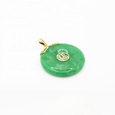 China CLASSIC Pick 14k Solid Gold Quality Green Jade Round Pendant Jewelry For Port for sale