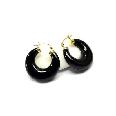 China Low Moq Fashion Ladies Luxury CLASSIC Pure Gold Jewelry 14k Black Agate Circle Earrings for sale