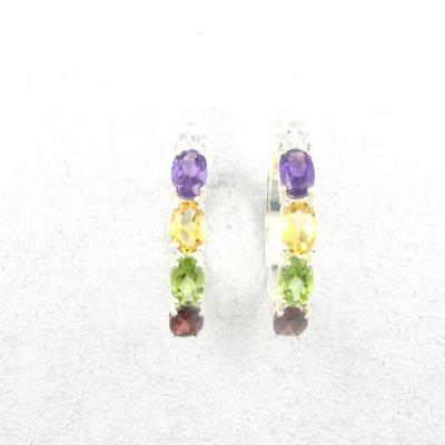 China Casual/Sporty Modern Minimalism 925 Sterling Silver Gemstone Hoop Color Earrings for sale