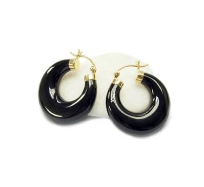 China CLASSIC 2020 Hot Sale Fashion 14K Yellow Gold Solid Black Agate Circle Stud Earrings for sale