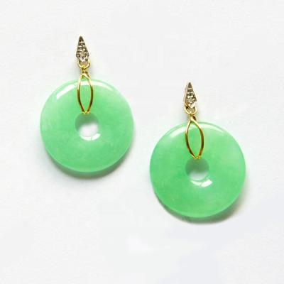 China 14K Yellow Gold Solid High Quality CLASSIC Green Jade Jadeite Diamond Earrings for sale