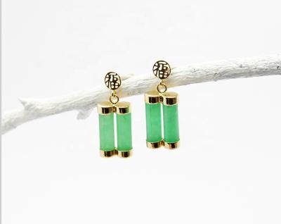 China 14K Yellow Gold Solid CLASSIC Jade Green Jadeite Earrings for sale