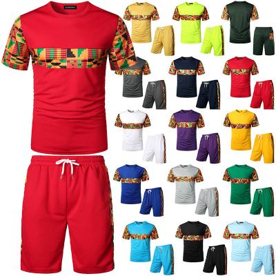 China Wholesale Breathable Pattern Print Summer Men Jogging Jogger Sweat Tracksuit Male Two Piece Short Pants Set For Men for sale