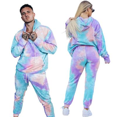 China Custom Printing Casual Men Unisex Cotton Breathable Sport Tie Dye Hoodie And Tracker Pants Jogging 2 Piece Set for sale