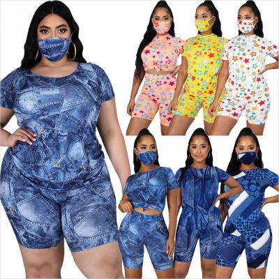 China QUICK DRY Women Clothing Digital Printing Sports S-5XL Plus Size Casual Fashion Two Size 2 Piece Outfits Sets With Facemask for sale