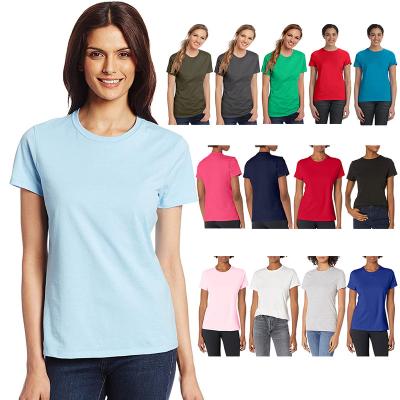 China 100% Multicolor T-shirt Cotton Anti-wrinkle plain brank color short sleeve shirts for women for sale