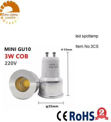 China AC85-265V aluminum 3W MINI COB LED LAMP, GU10, mini COB GU10 MR16 MR11 3w 35mm, CE&ROHS APPROVAL for sale