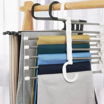 China Easy To Carry Household Multifunctional Pants Rack Folding Anti Slip Hangers S-Shape 5 Layer Trouser Hangers for sale