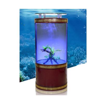 China Morden Floor Stand Float Glass Fish Bowl Cylinder Tube 12mm Vertical Aquarium Accessories Round Cylindrical Aquarium for sale