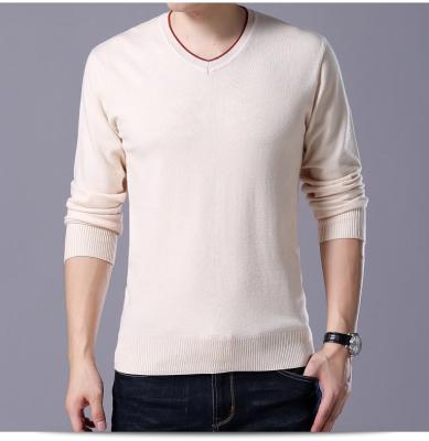 China High fashion good quality anti-pilling v-neck branded sweaters stylish wool and cashmere sweater men's collar with contrast color ribbing for sale