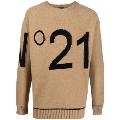 China OEM/ODM anti-shrink wholesales jacquard knits stylish sweater knitwear brand for teenager 12gg letter pattern pullover winter jumpers tops for sale