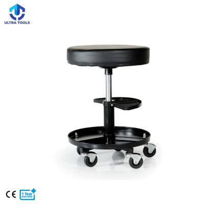 China 300lbs Mechanics Adjustable Creeper Seat Padded Steel Rolling Pneumatic Padded Work Stool Chair With Tray Round Shape for sale