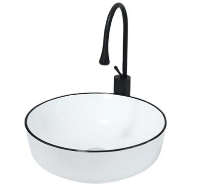 China Modern China Fine White Porcelain Sink Ceramic Hand Wash Basin Round And Oval Shape And Round Bowl With Black Border for sale